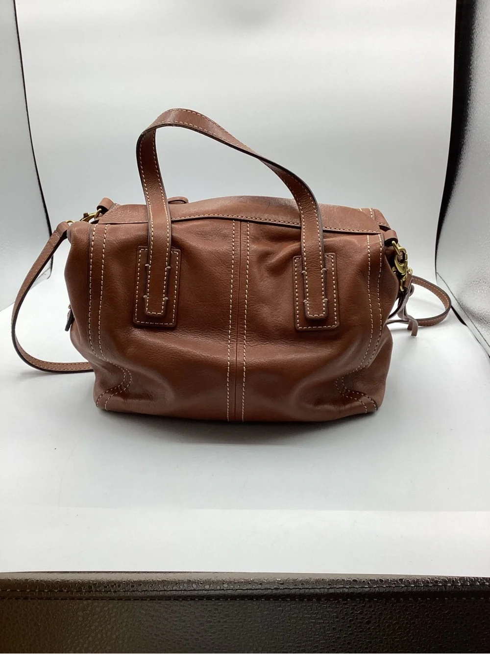 Fossil Emma Satchel Leather Shoulder Bag in Cognac Brown